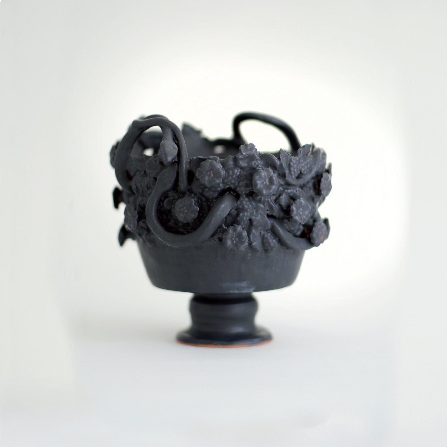 Cara Bauermeister Cerberus vase earthenware floral flowers black snakes pedestal original one off