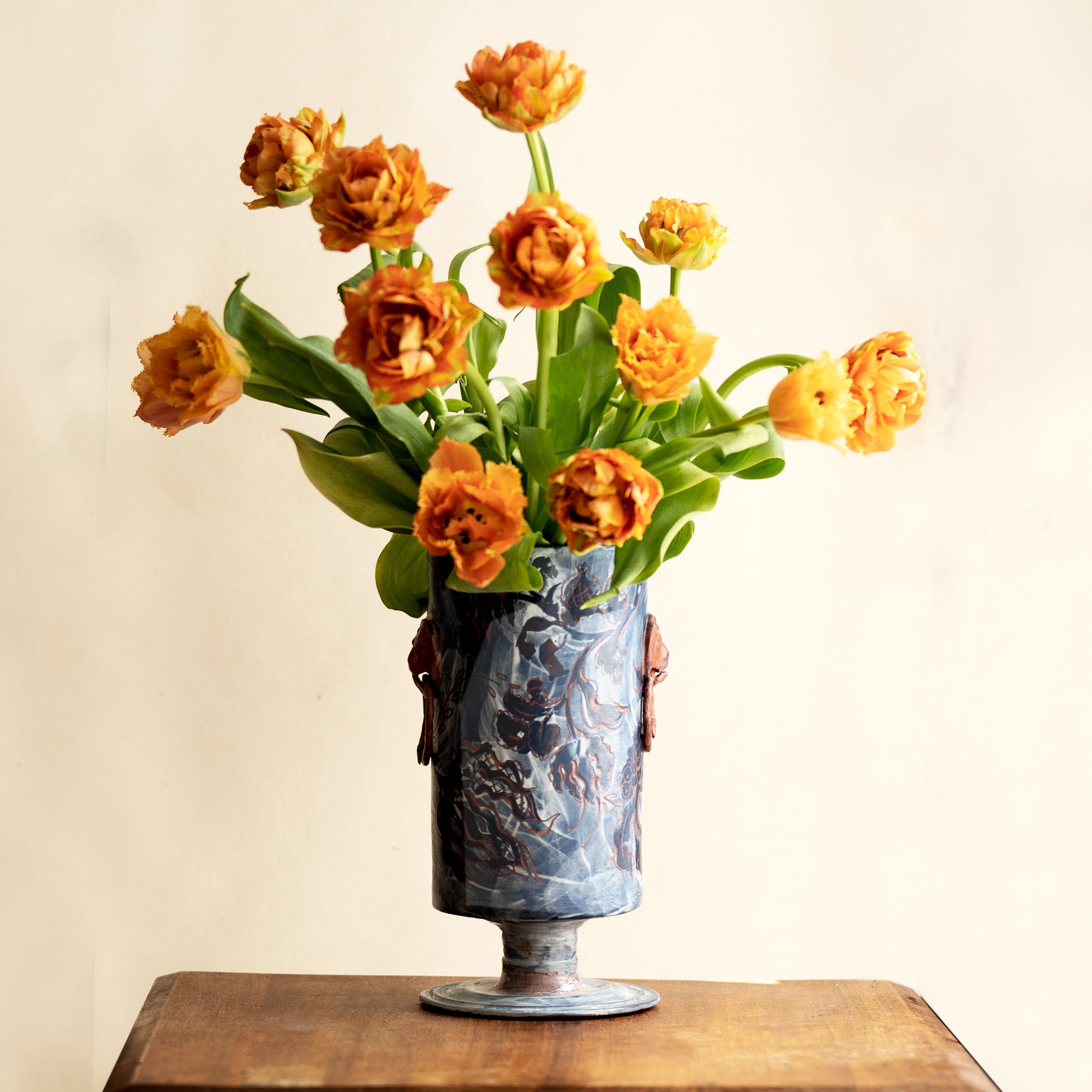 Cara bauermeister ceramics lion vase earthenware drawing