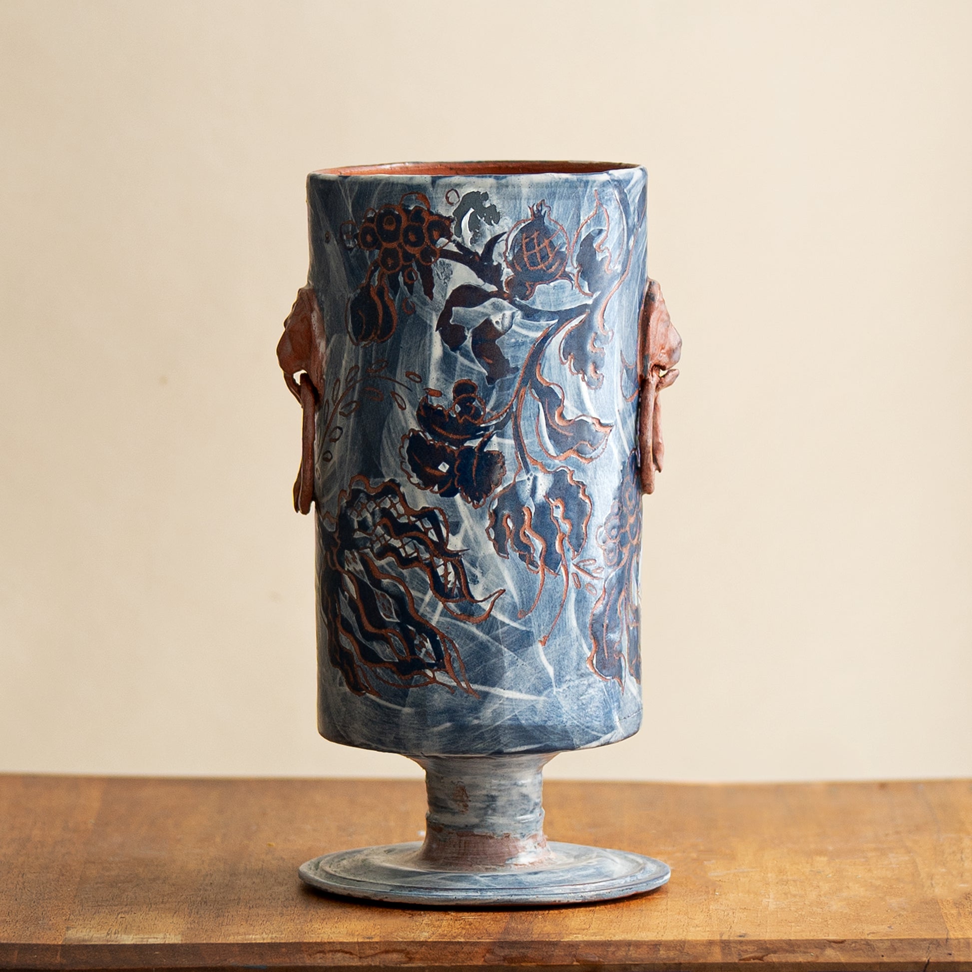 Cara bauermeister ceramics lion vase earthenware drawing
