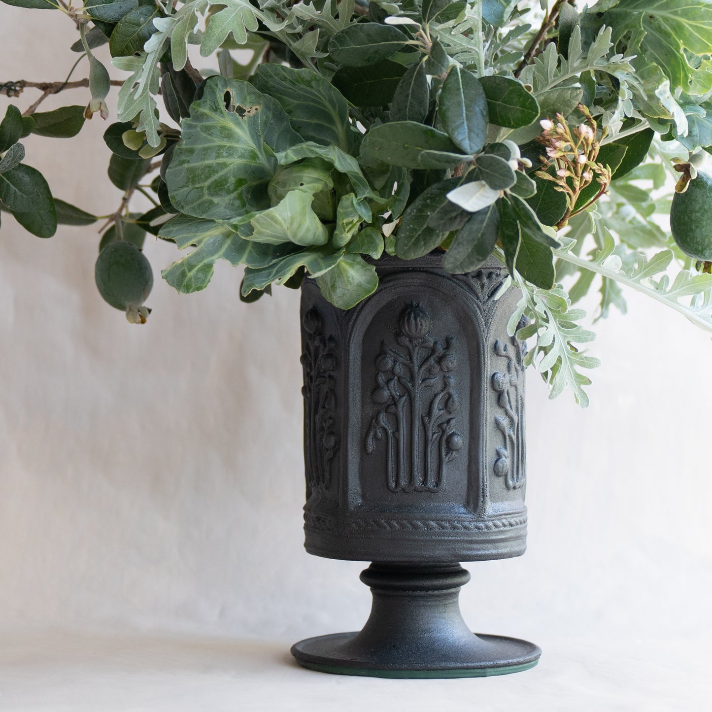 Floral Folly Urn in Black Basalt