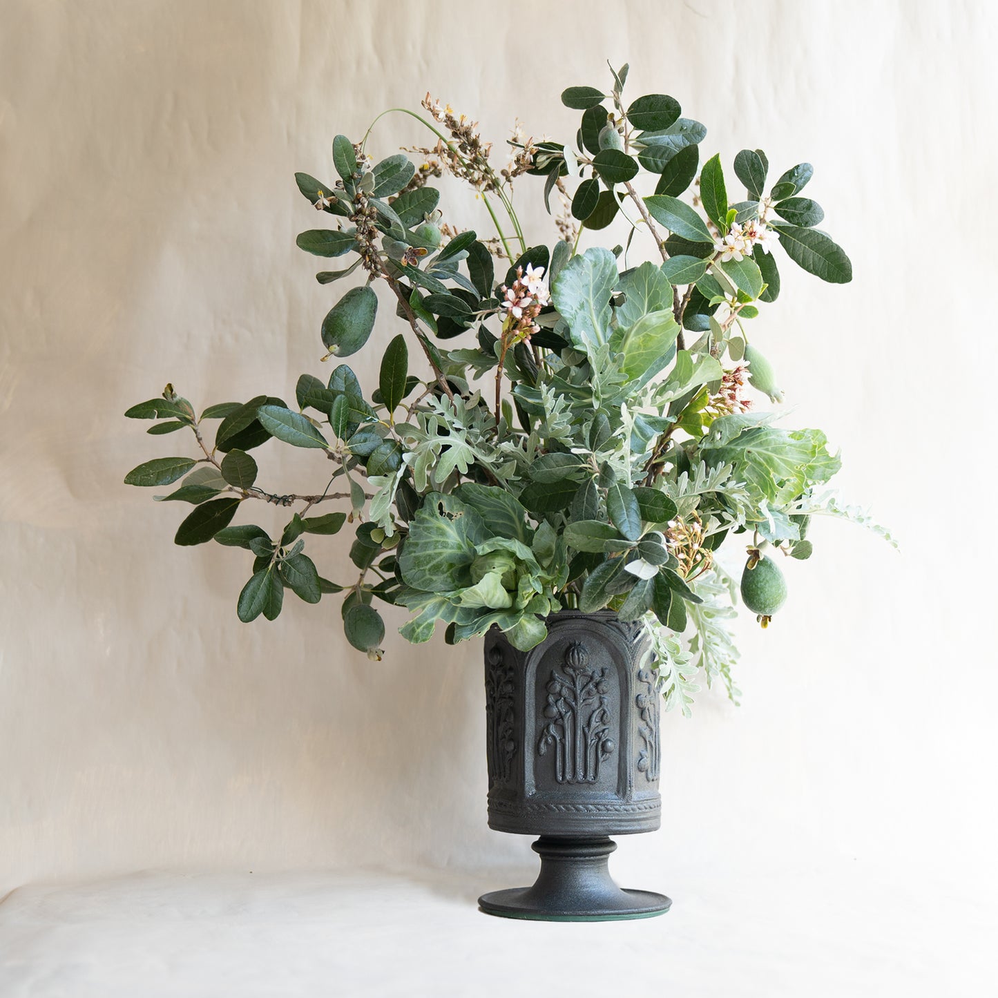 Floral Folly Urn in Black Basalt