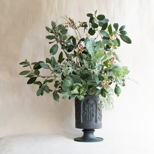 Floral Folly Urn in Black Basalt