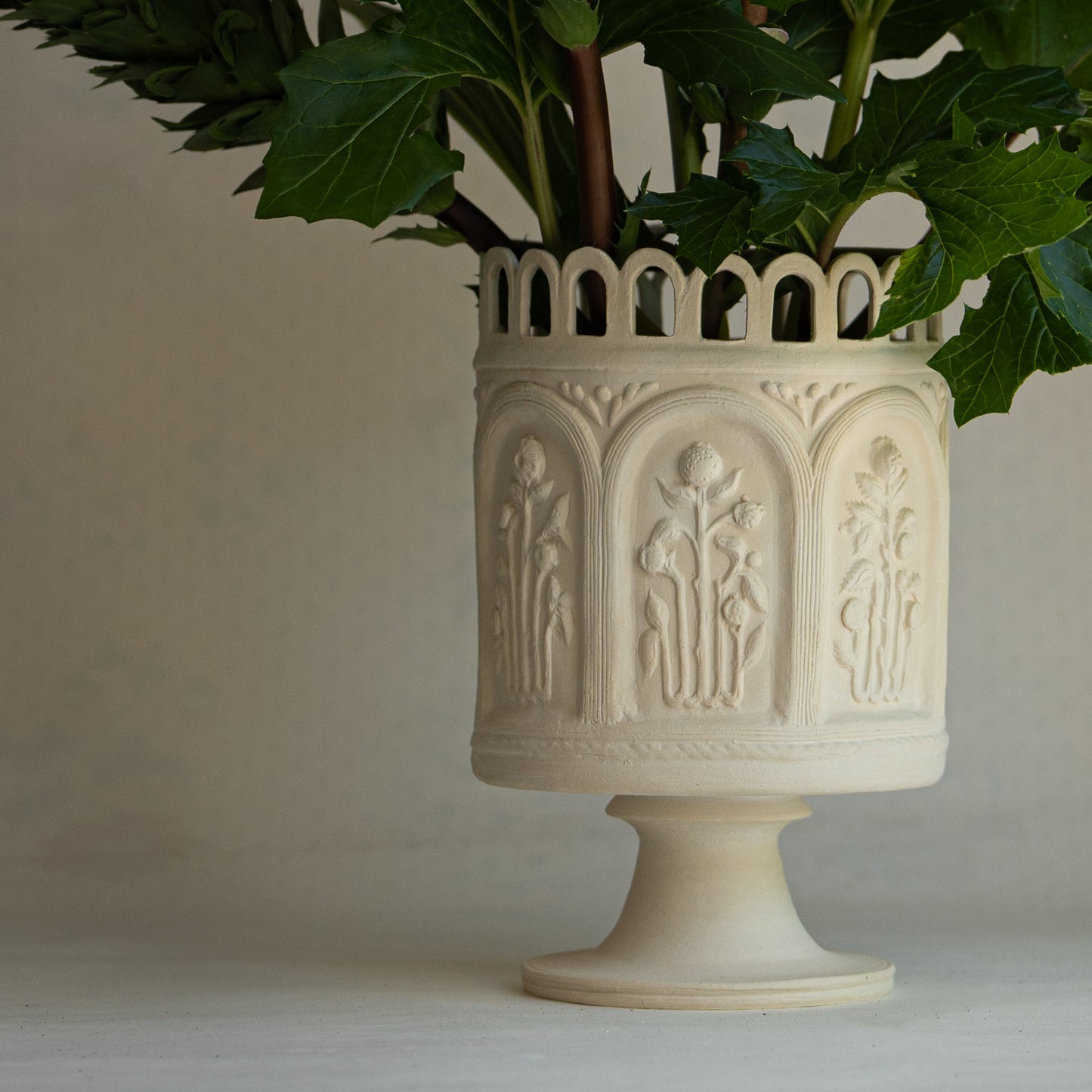cara bauermeister ceramics extre large unglazed floral folly urn