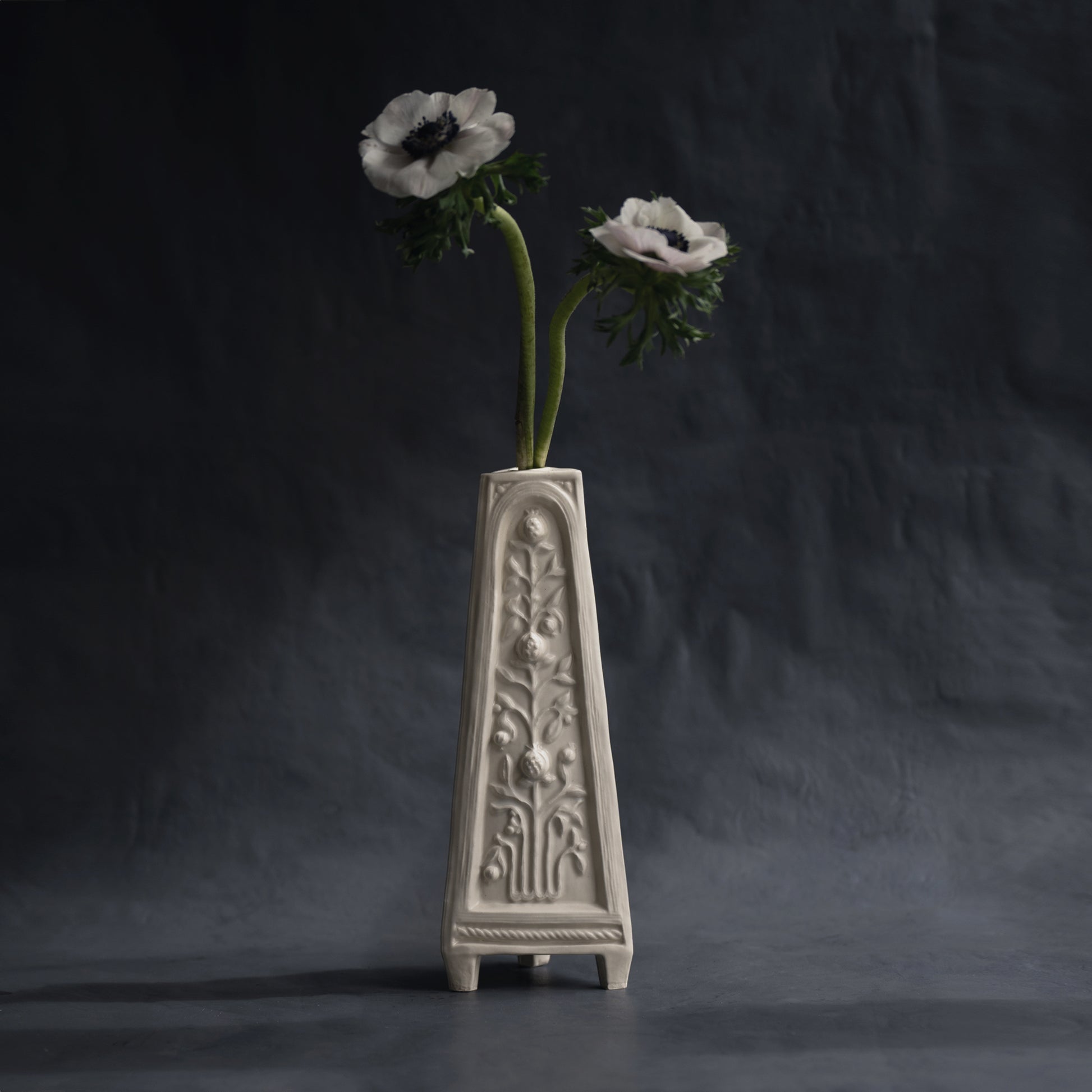 Cara Bauermeister Floral Folly obelisk  glazed stoneware cream obelisk vase