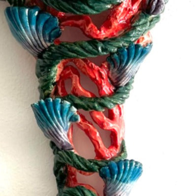 cara bauermeister shell sconce hand painted hand carved red blue green custom